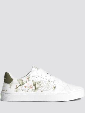 Limited Edition SALVAS Leather White Khaki Parrot Print Sneakers